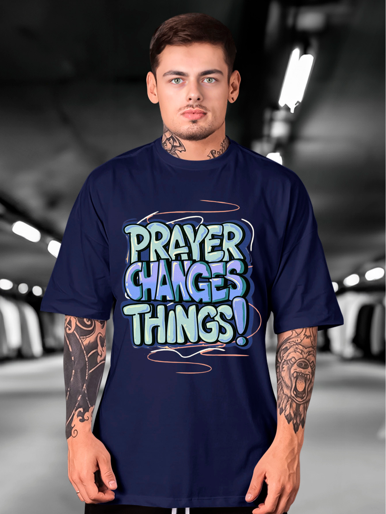 Camiseta Oversized Prayer changes things BLUE EF