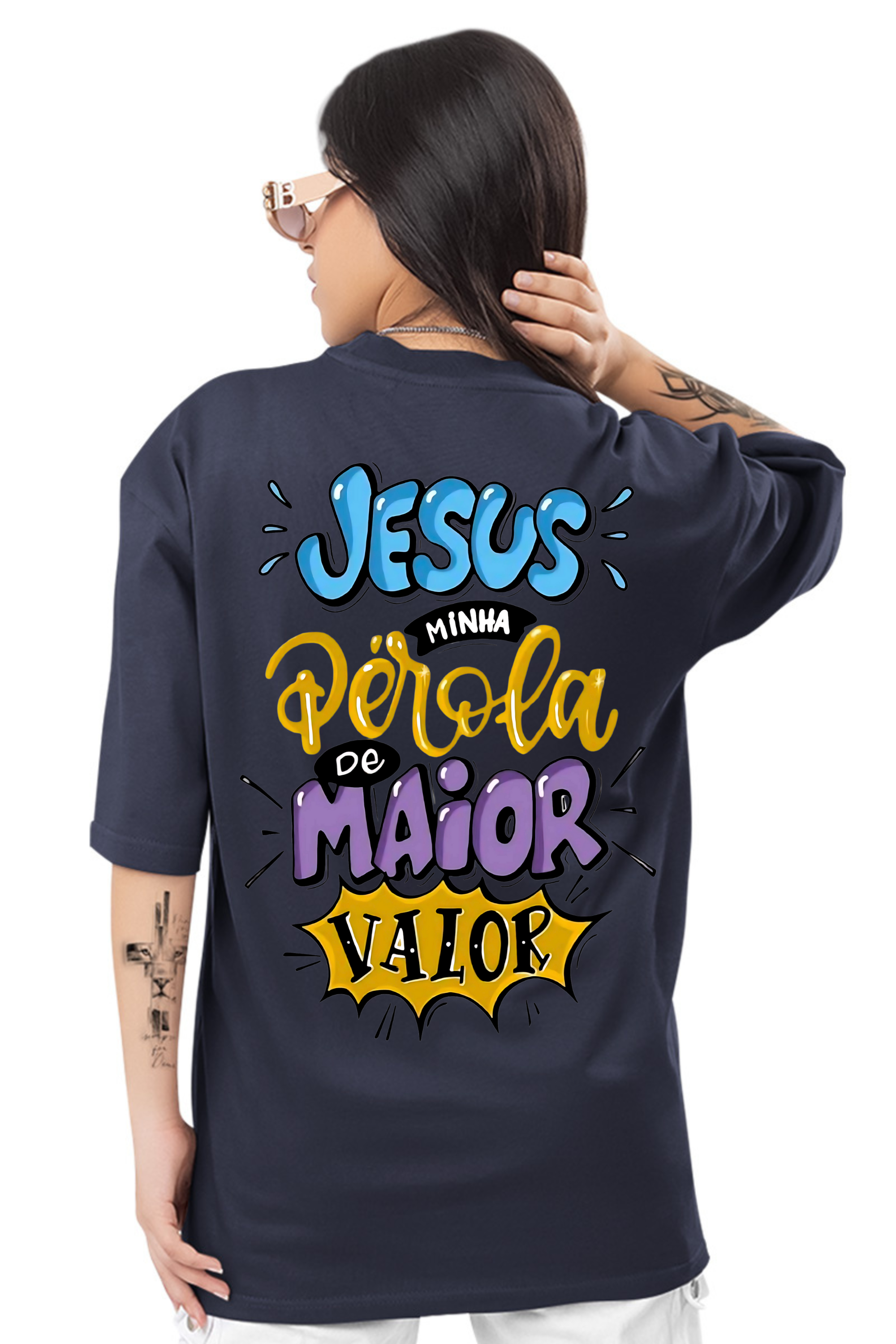 Camiseta Oversized Jesus, minha pérola de maior valor Feminina EC