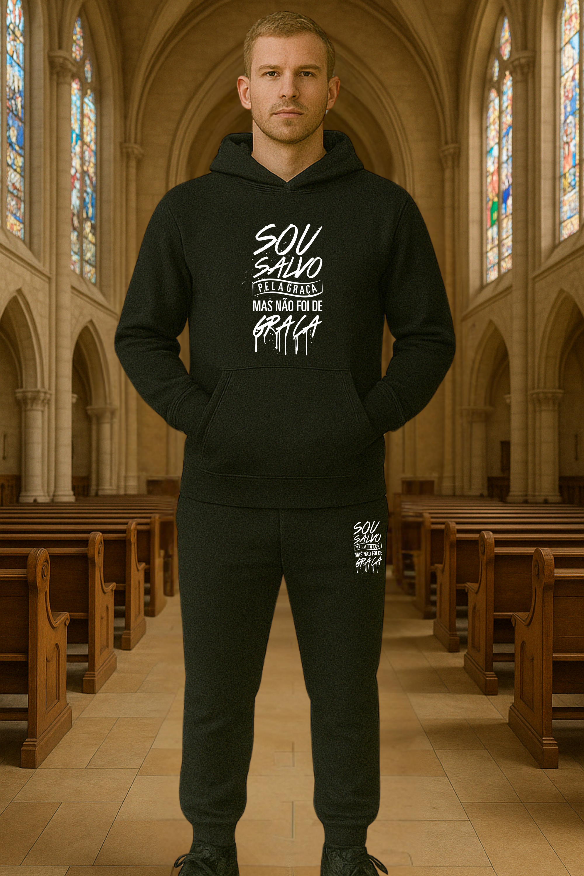 Conjunto de Moletom Sou salvo pela Graça EF EB