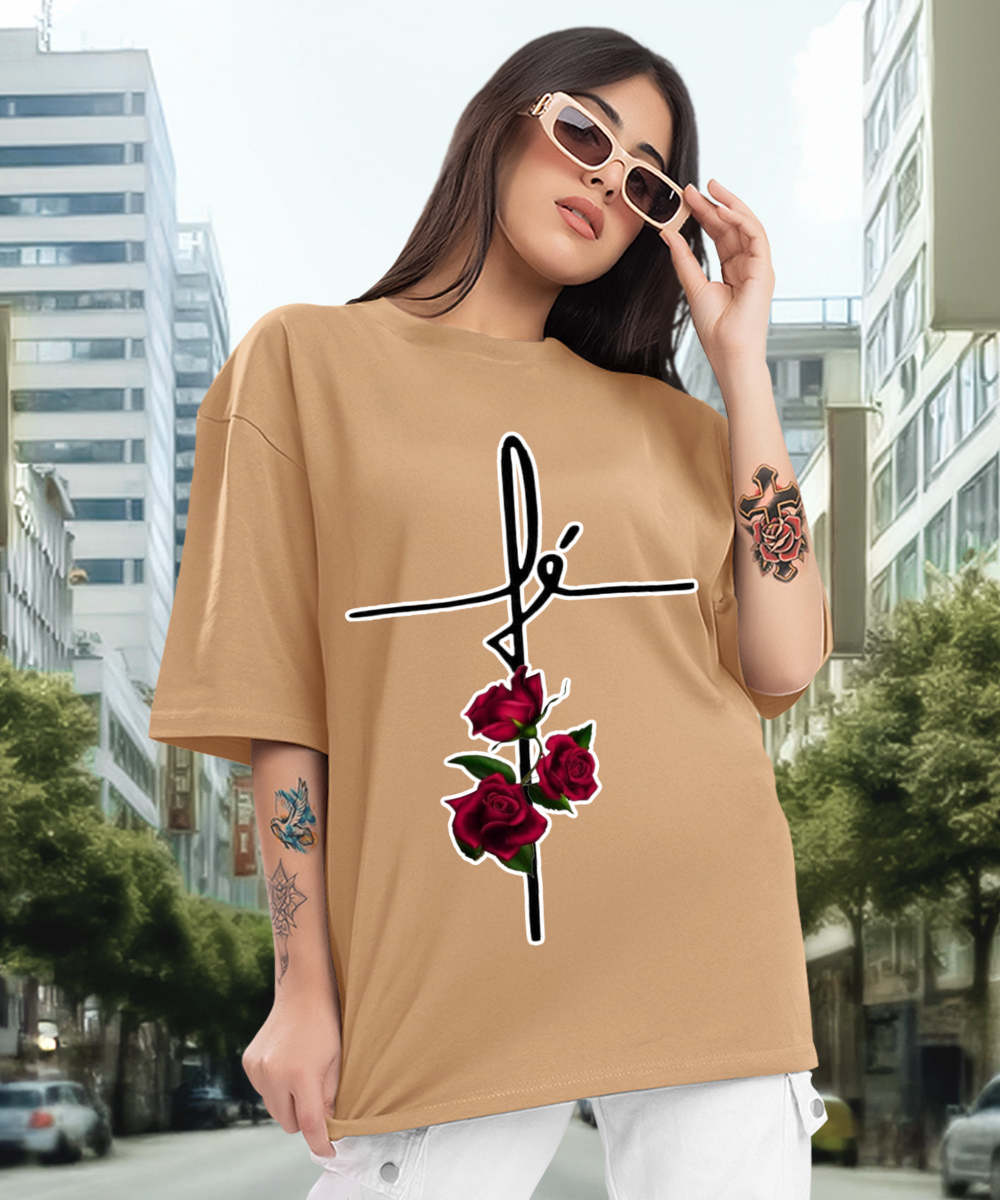 Camiseta Oversized Fé e rosas EF