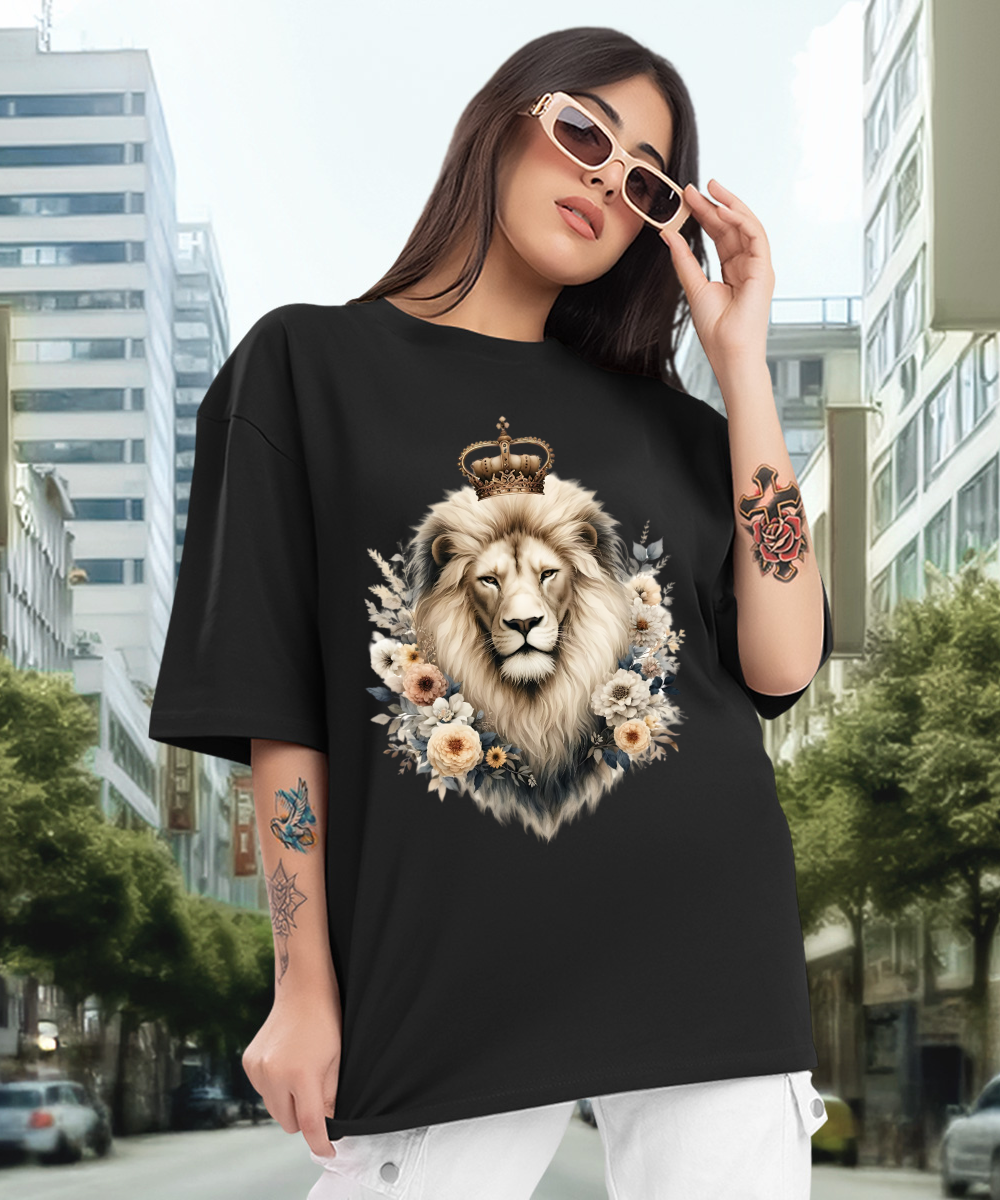Camiseta Oversized Leão e Flores EF