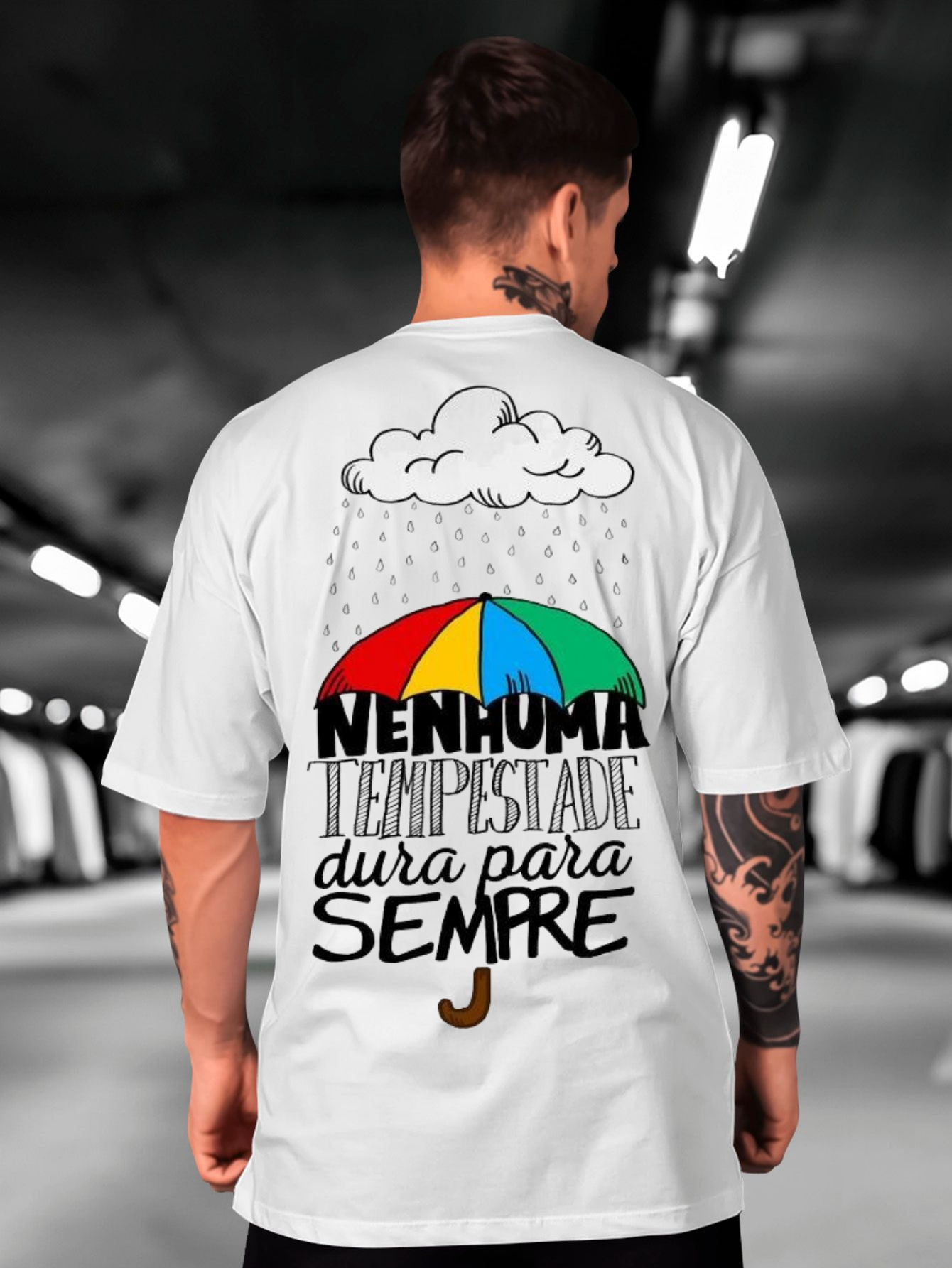 Camiseta Oversized Nenhuma tempestade dura pra sempre EC