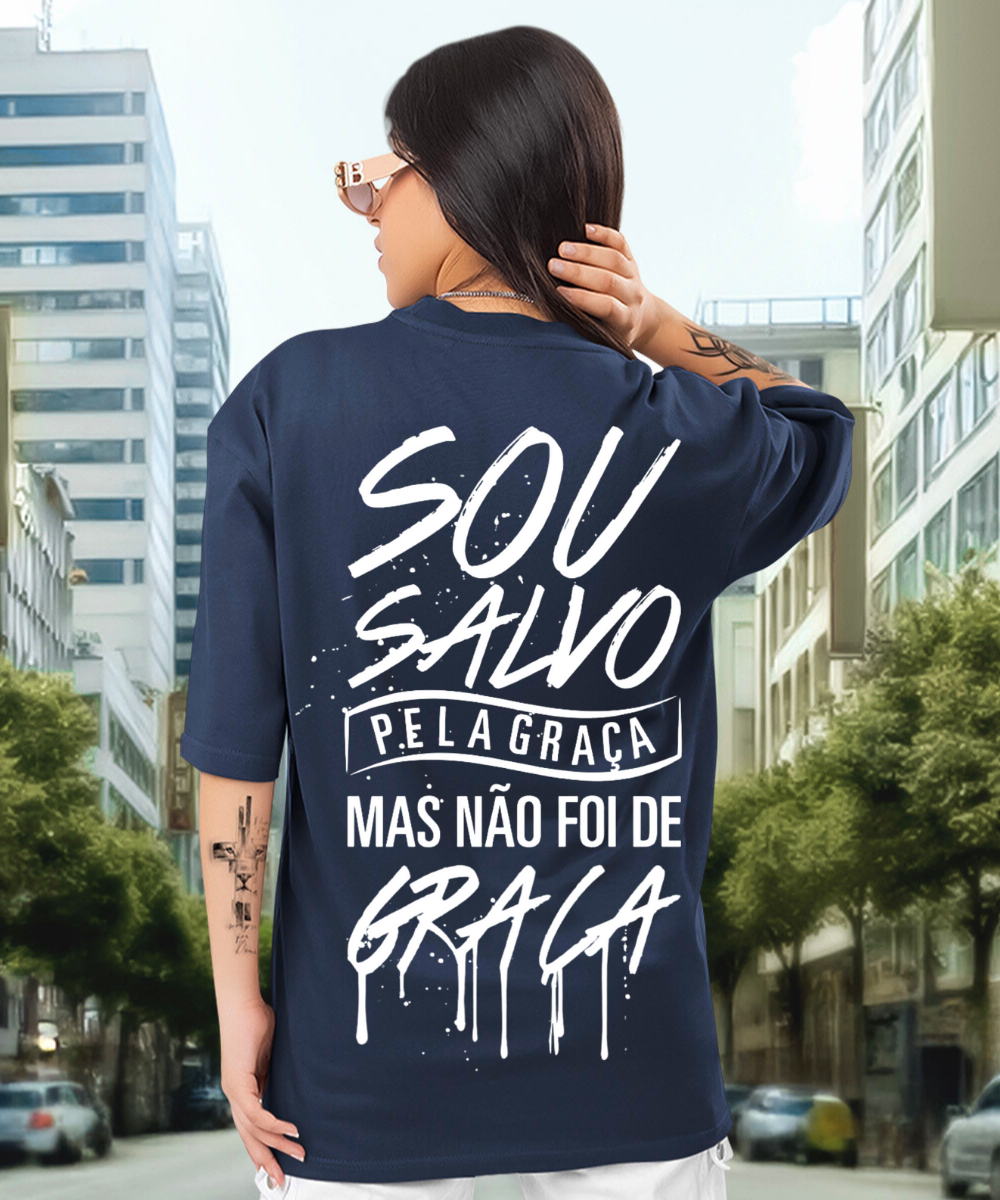 Camiseta Oversized Sou salvo pela Graça EC