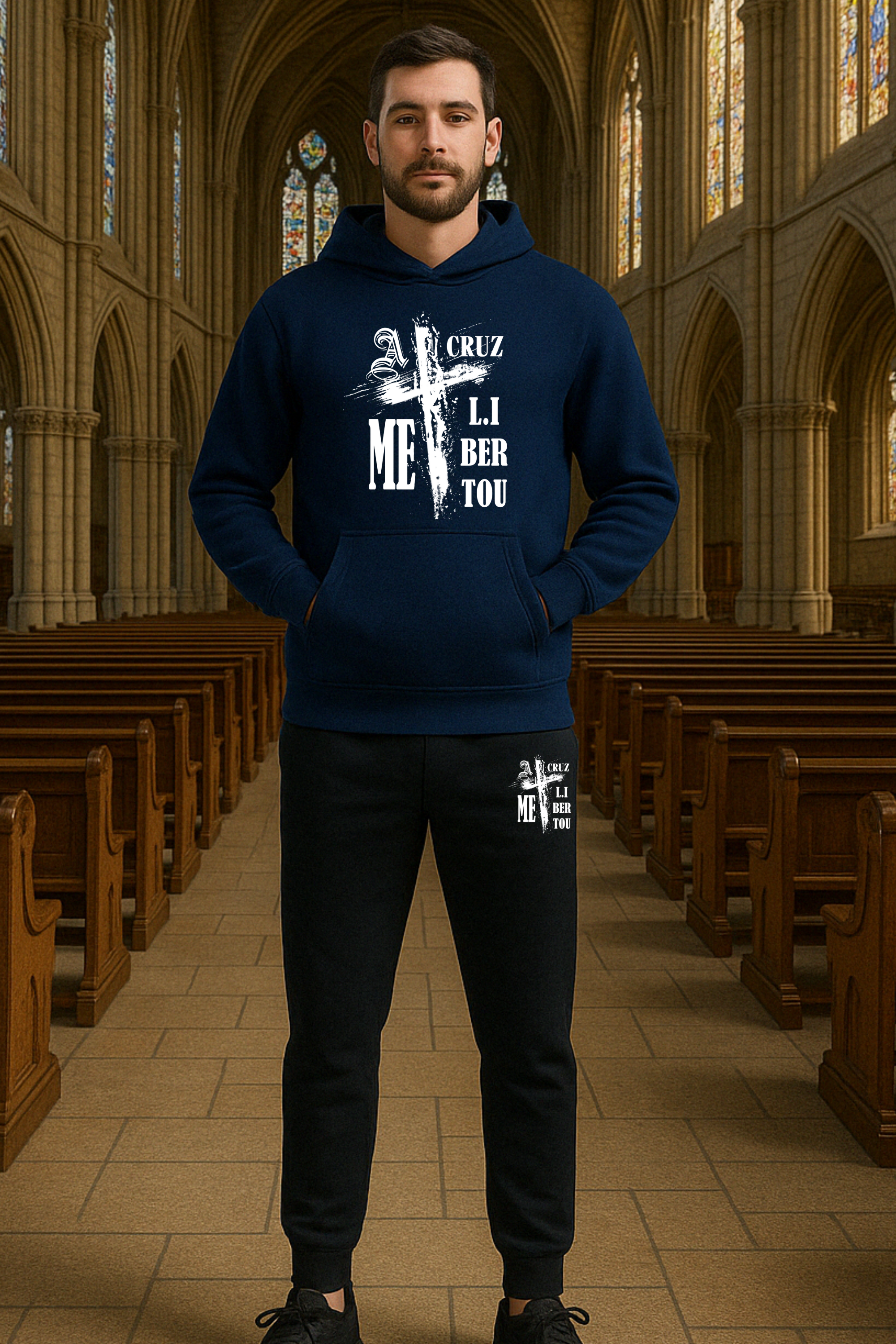 Conjunto de Moletom A cruz me libertou EF EB
