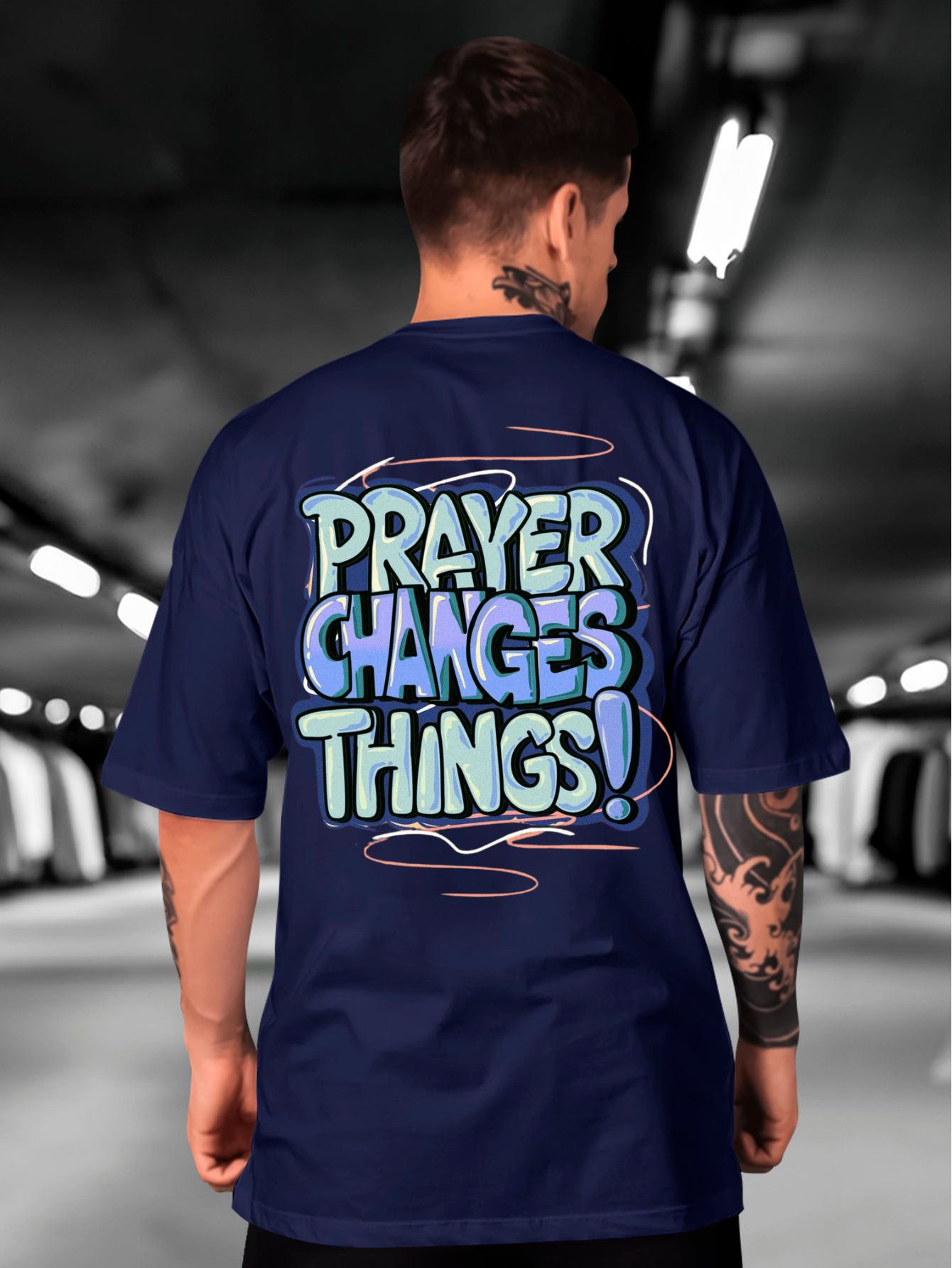 Camiseta Oversized Prayer changes things BLUE EC