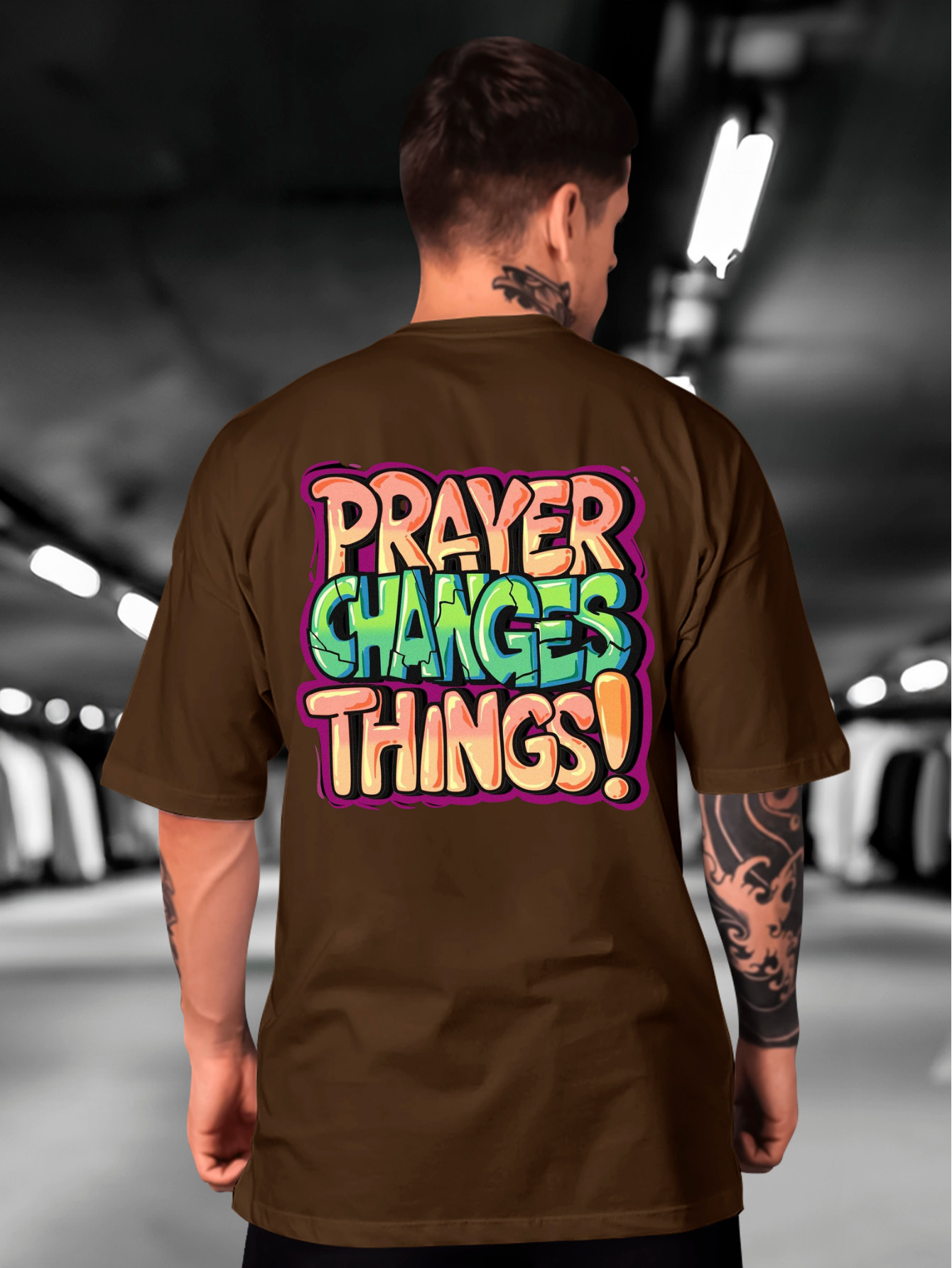 Camiseta Oversized Pray changes things ORANGE EC