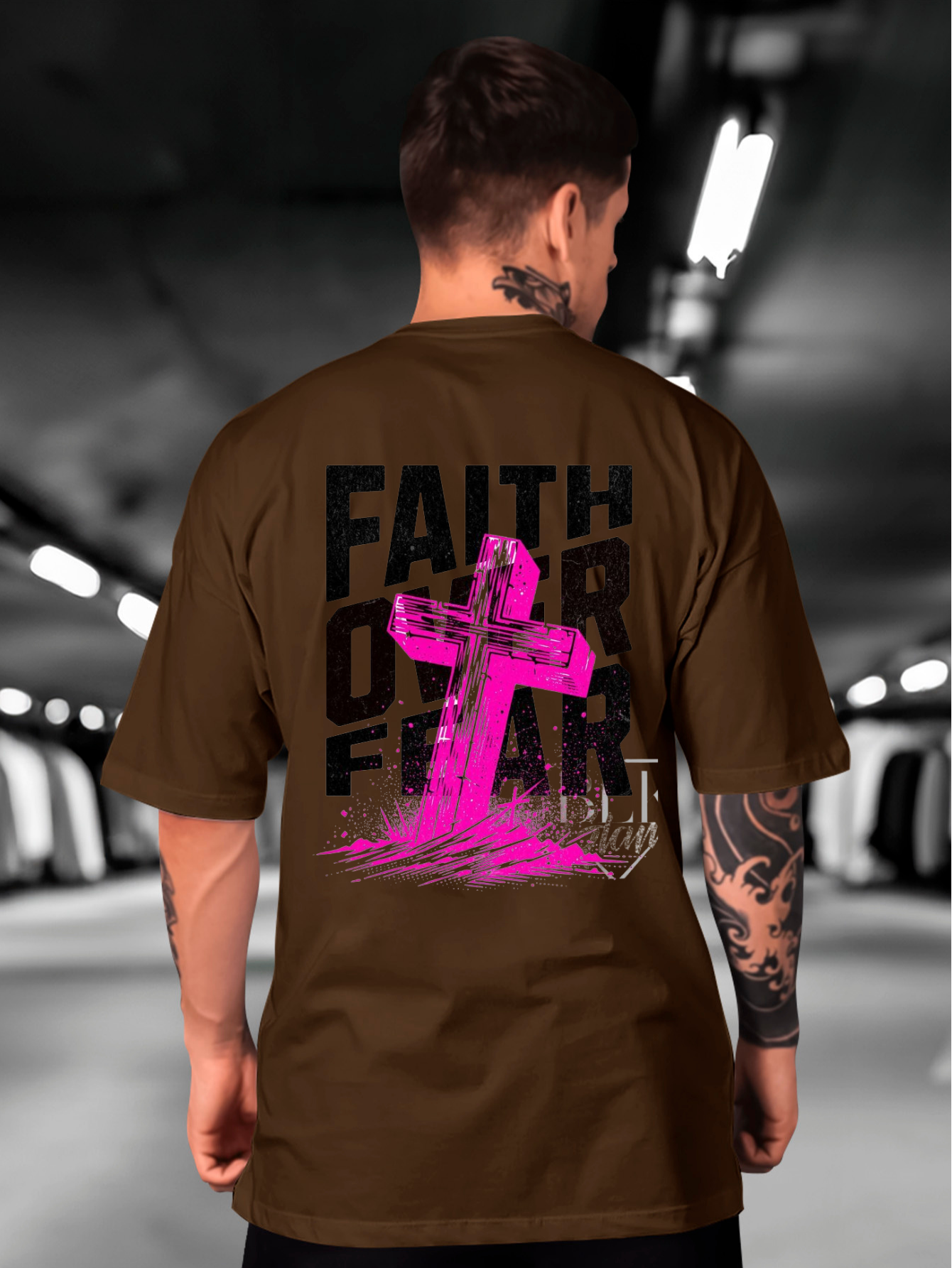 Camiseta Oversized Faith over Fear Pink EC
