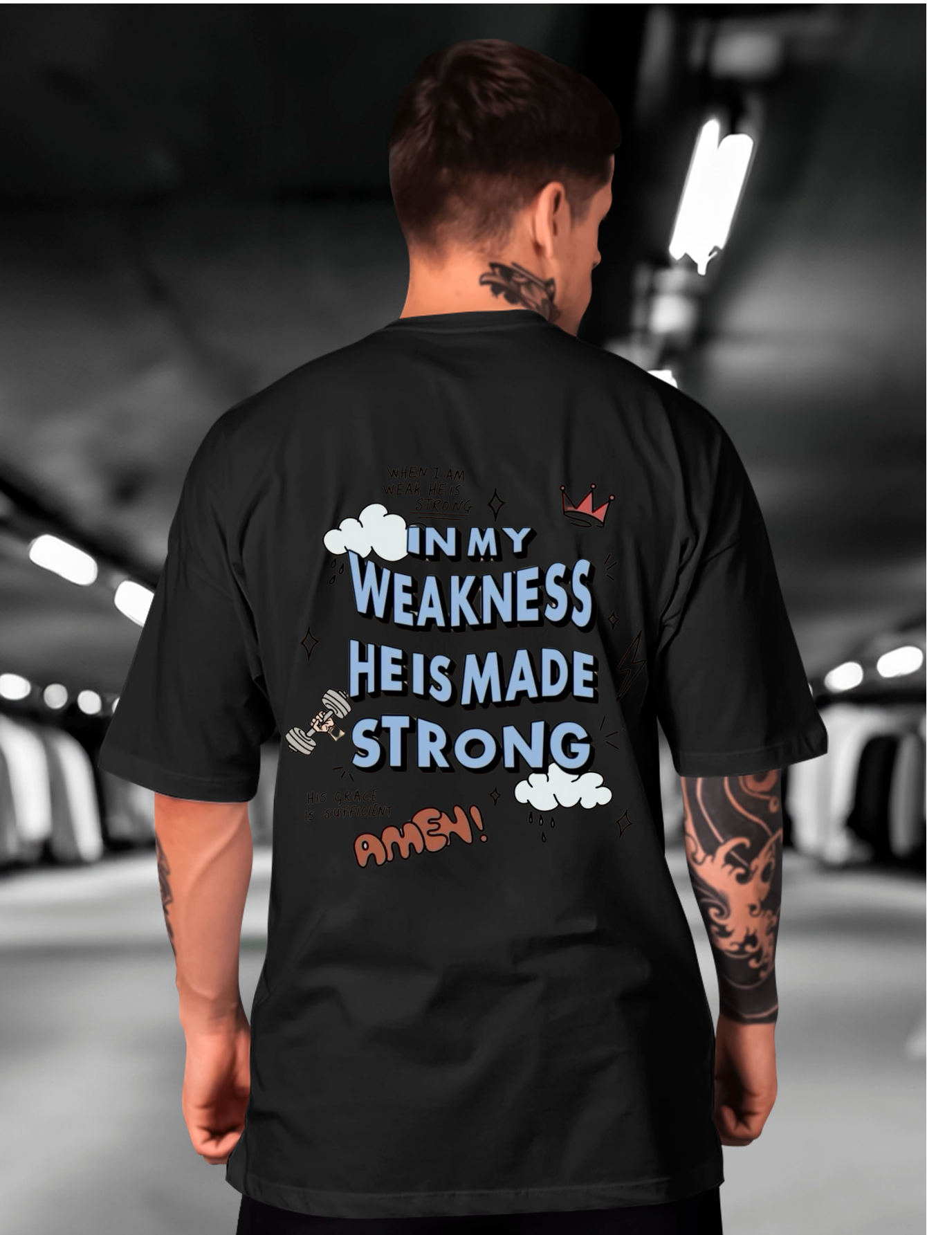 Camiseta Oversized In my weakness he is made strong EC